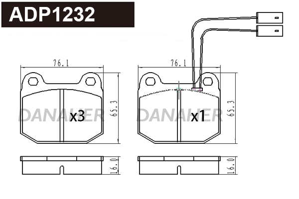 ADP1232 DANAHER Комплект тормозных колодок, дисковый тормоз (фото 1)