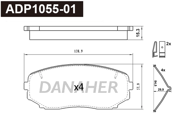 ADP1055-01 DANAHER Комплект тормозных колодок, дисковый тормоз (фото 1)