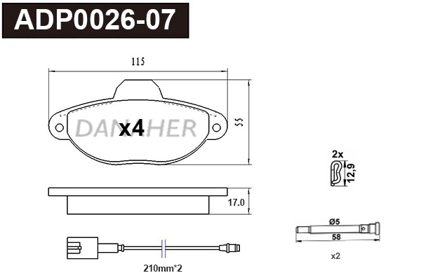 ADP0026-07 DANAHER Комплект тормозных колодок, дисковый тормоз (фото 1)