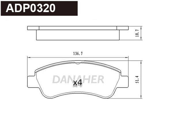 ADP0320 DANAHER Комплект тормозных колодок, дисковый тормоз (фото 1)