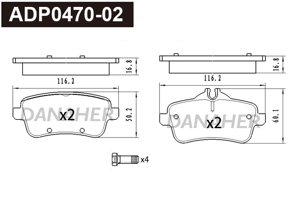 ADP0470-02 DANAHER Комплект тормозных колодок, дисковый тормоз (фото 1)