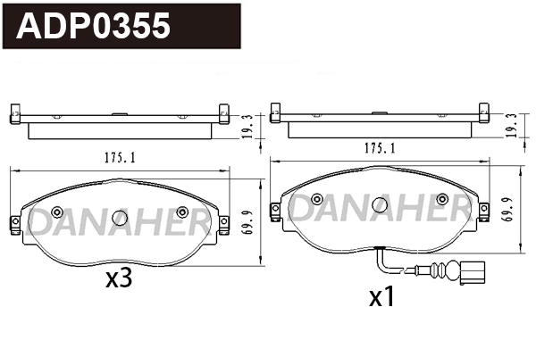 ADP0355 DANAHER Комплект тормозных колодок, дисковый тормоз (фото 1)