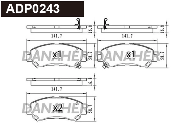 ADP0243 DANAHER Комплект тормозных колодок, дисковый тормоз (фото 1)