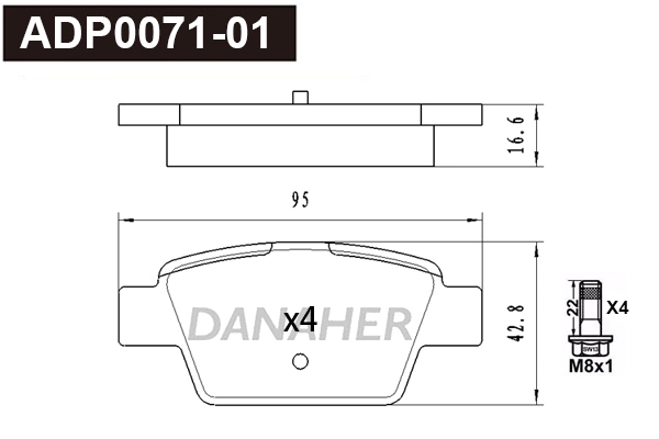 ADP0071-01 DANAHER Комплект тормозных колодок, дисковый тормоз (фото 1)