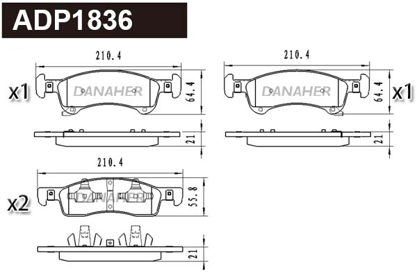 ADP1836 DANAHER Комплект тормозных колодок, дисковый тормоз (фото 1)