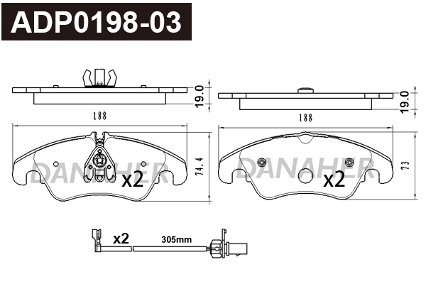 ADP0198-03 DANAHER Комплект тормозных колодок, дисковый тормоз (фото 1)