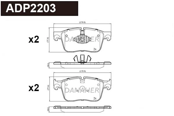 ADP2203 DANAHER Комплект тормозных колодок, дисковый тормоз (фото 1)