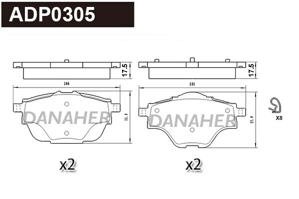 ADP0305 DANAHER Комплект тормозных колодок, дисковый тормоз (фото 1)