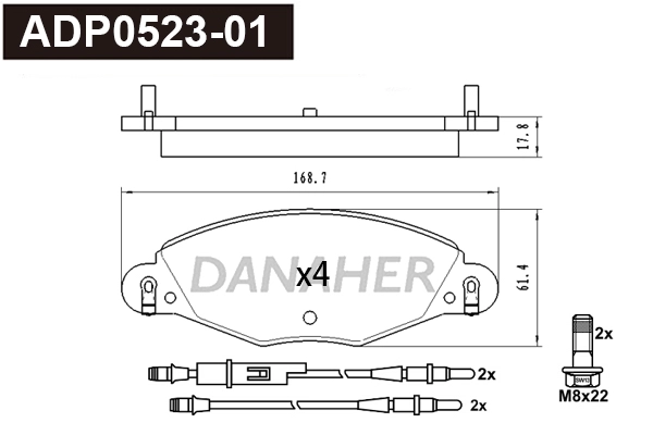 ADP0523-01 DANAHER Комплект тормозных колодок, дисковый тормоз (фото 1)