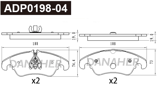 ADP0198-04 DANAHER Комплект тормозных колодок, дисковый тормоз (фото 1)