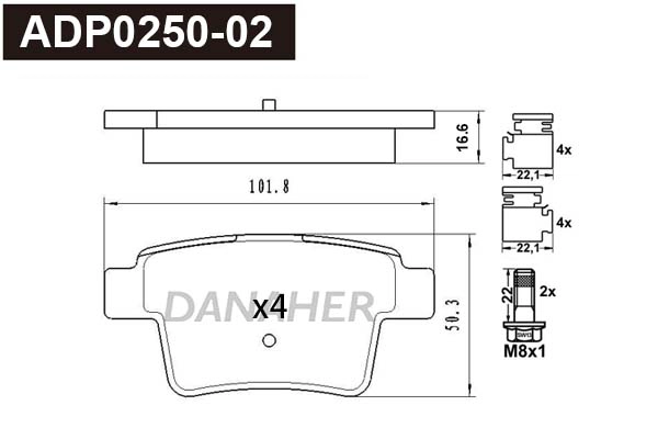 ADP0250-02 DANAHER Комплект тормозных колодок, дисковый тормоз (фото 1)