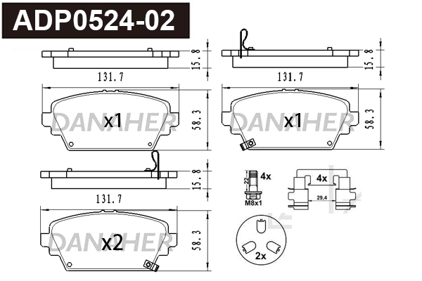 ADP0524-02 DANAHER Комплект тормозных колодок, дисковый тормоз (фото 1)