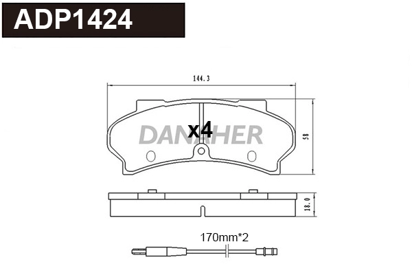 ADP1424 DANAHER Комплект тормозных колодок, дисковый тормоз (фото 1)