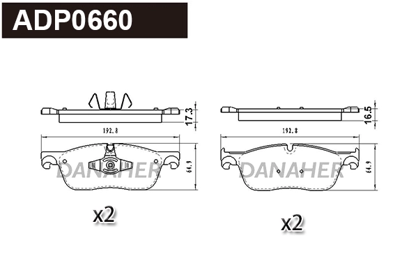 ADP0660 DANAHER Комплект тормозных колодок, дисковый тормоз (фото 1)