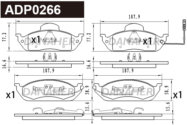 ADP0266 DANAHER Комплект тормозных колодок, дисковый тормоз (фото 1)