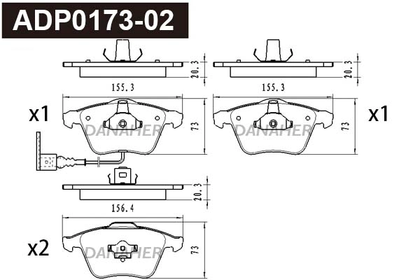 ADP0173-02 DANAHER Комплект тормозных колодок, дисковый тормоз (фото 1)