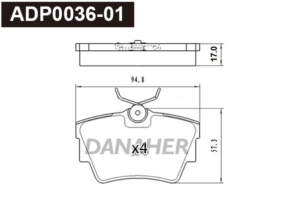 ADP0036-01 DANAHER Комплект тормозных колодок, дисковый тормоз (фото 1)