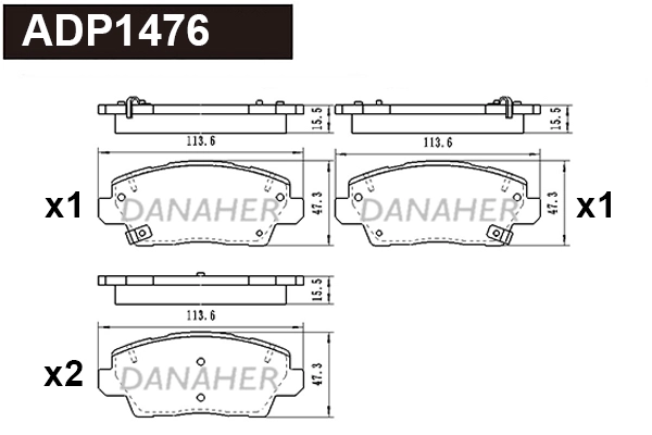 ADP1476 DANAHER Комплект тормозных колодок, дисковый тормоз (фото 1)