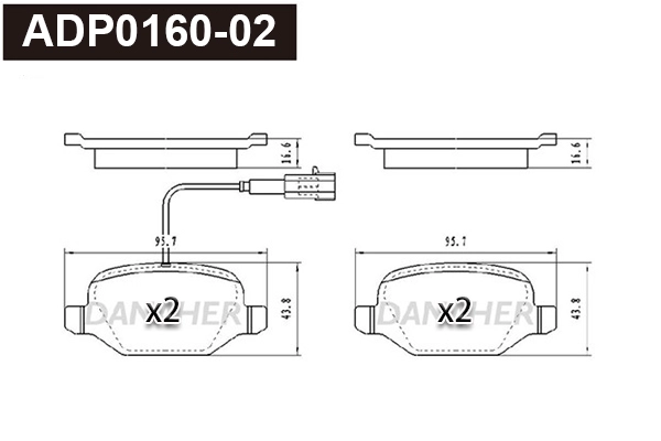 ADP0160-02 DANAHER Комплект тормозных колодок, дисковый тормоз (фото 1)