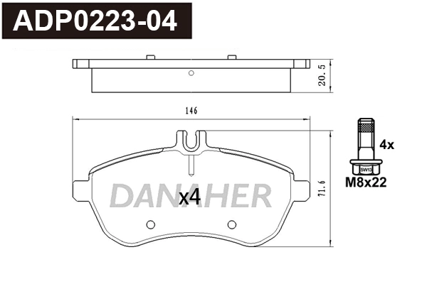 ADP0223-04 DANAHER Комплект тормозных колодок, дисковый тормоз (фото 1)