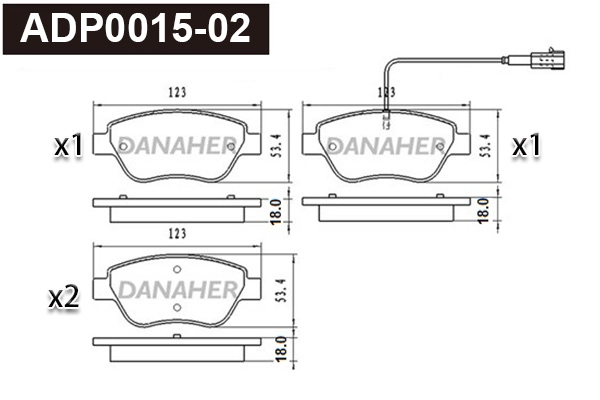 ADP0015-02 DANAHER Комплект тормозных колодок, дисковый тормоз (фото 1)