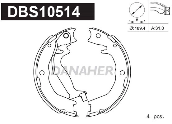 DBS10514 DANAHER Комплект тормозных колодок, стояночная тормозная система (фото 1)