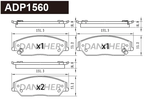 ADP1560 DANAHER Комплект тормозных колодок, дисковый тормоз (фото 1)