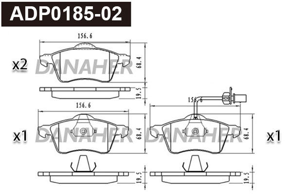 ADP0185-02 DANAHER Комплект тормозных колодок, дисковый тормоз (фото 1)