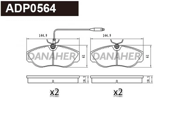 ADP0564 DANAHER Комплект тормозных колодок, дисковый тормоз (фото 1)