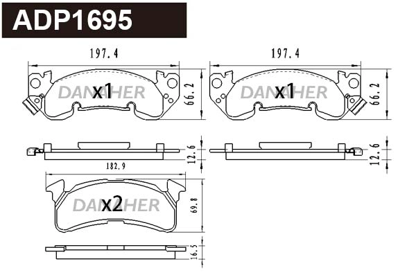 ADP1695 DANAHER Комплект тормозных колодок, дисковый тормоз (фото 1)