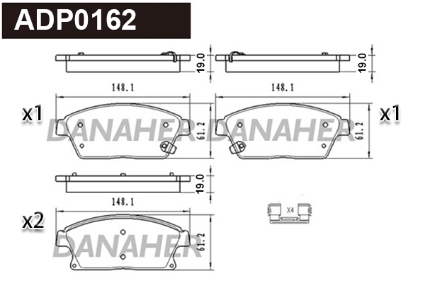 ADP0162 DANAHER Комплект тормозных колодок, дисковый тормоз (фото 1)