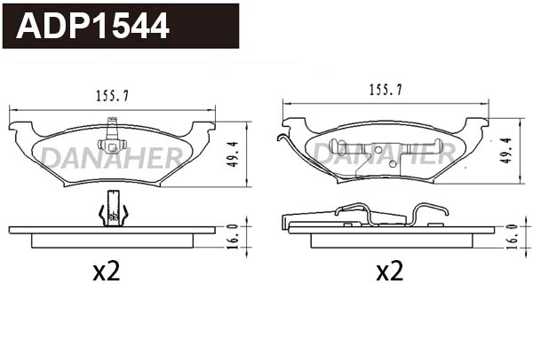 ADP1544 DANAHER Комплект тормозных колодок, дисковый тормоз (фото 1)