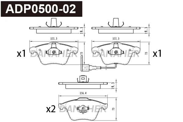 ADP0500-02 DANAHER Комплект тормозных колодок, дисковый тормоз (фото 1)