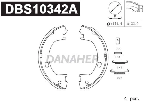 DBS10342A DANAHER Комплект тормозных колодок, стояночная тормозная система (фото 1)