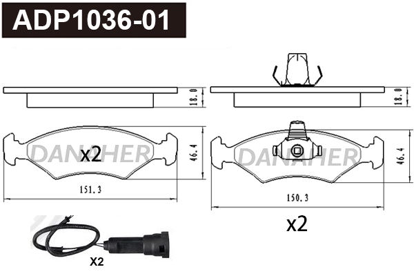 ADP1036-01 DANAHER Комплект тормозных колодок, дисковый тормоз (фото 1)