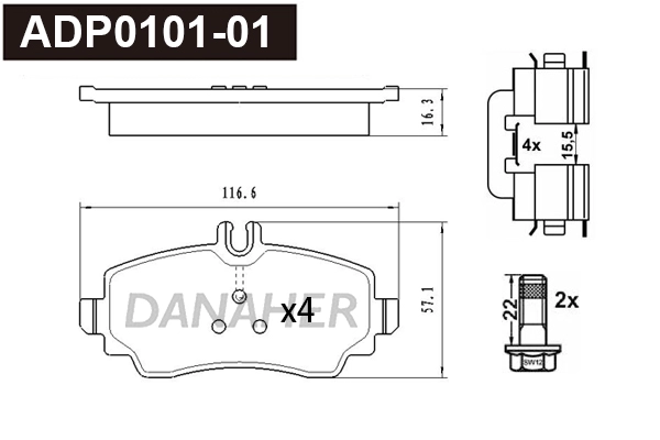 ADP0101-01 DANAHER Комплект тормозных колодок, дисковый тормоз (фото 1)