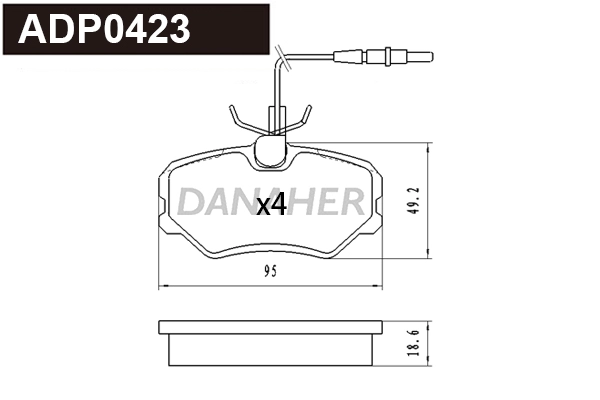 ADP0423 DANAHER Комплект тормозных колодок, дисковый тормоз (фото 1)