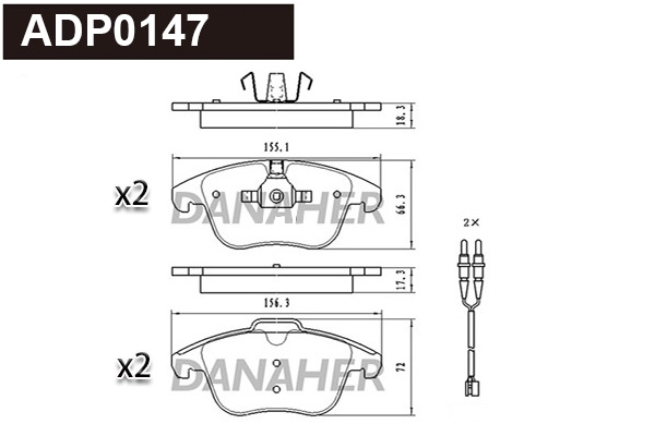 ADP0147 DANAHER Комплект тормозных колодок, дисковый тормоз (фото 1)