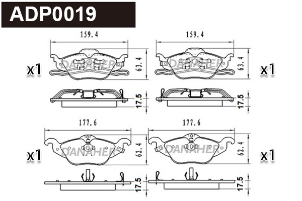 ADP0019 DANAHER Комплект тормозных колодок, дисковый тормоз (фото 1)