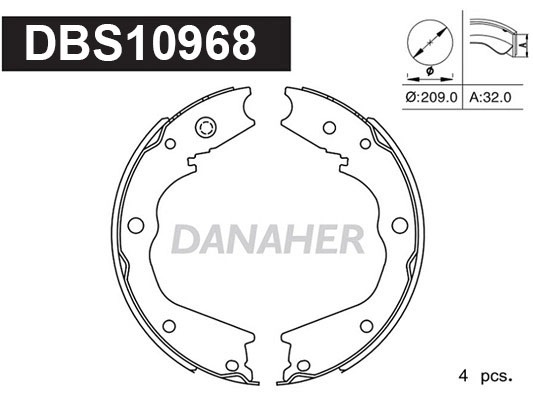 DBS10968 DANAHER Комплект тормозных колодок, стояночная тормозная система (фото 1)