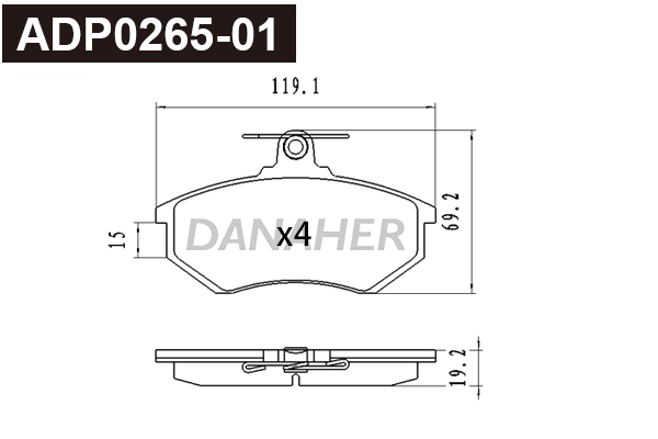 ADP0265-01 DANAHER Комплект тормозных колодок, дисковый тормоз (фото 1)