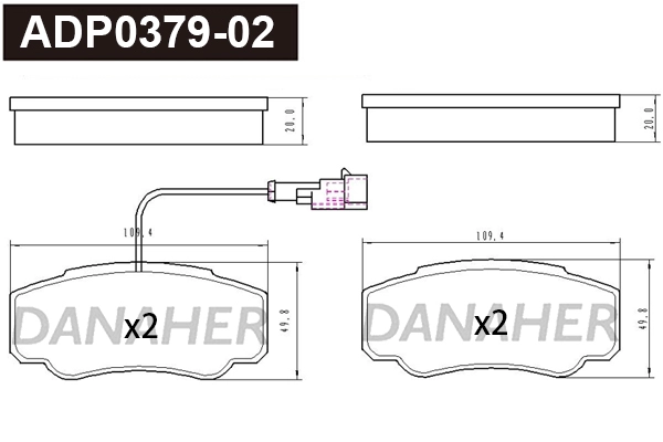 ADP0379-02 DANAHER Комплект тормозных колодок, дисковый тормоз (фото 1)
