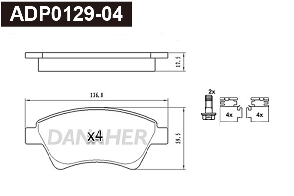 ADP0129-04 DANAHER Комплект тормозных колодок, дисковый тормоз (фото 1)