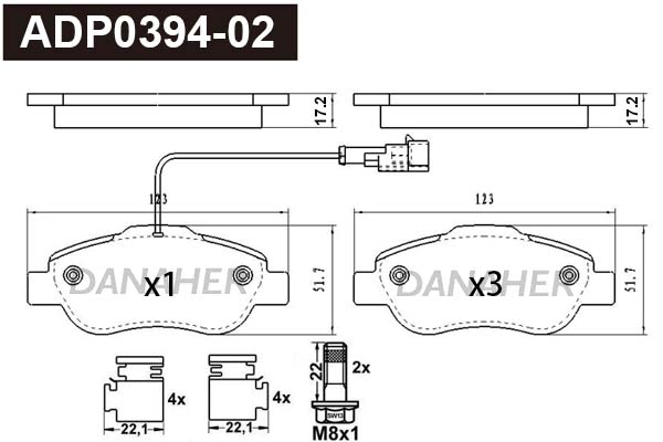 ADP0394-02 DANAHER Комплект тормозных колодок, дисковый тормоз (фото 1)