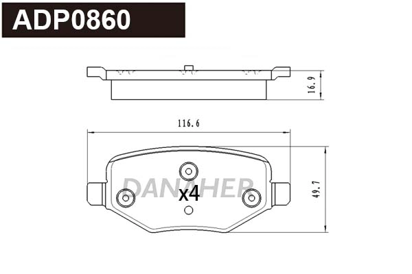 ADP0860 DANAHER Комплект тормозных колодок, дисковый тормоз (фото 1)