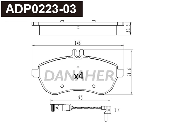 ADP0223-03 DANAHER Комплект тормозных колодок, дисковый тормоз (фото 1)