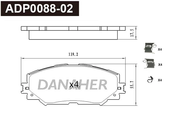 ADP0088-02 DANAHER Комплект тормозных колодок, дисковый тормоз (фото 1)