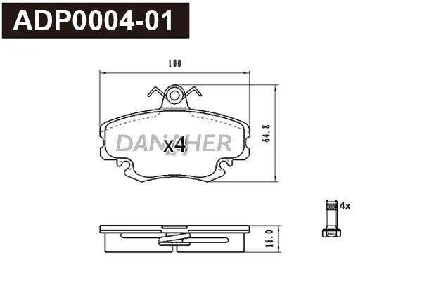 ADP0004-01 DANAHER Комплект тормозных колодок, дисковый тормоз (фото 1)