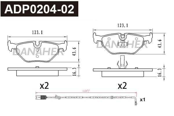 ADP0204-02 DANAHER Комплект тормозных колодок, дисковый тормоз (фото 1)