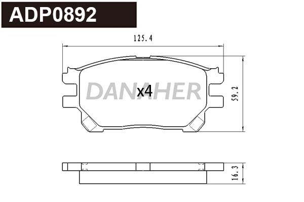 ADP0892 DANAHER Комплект тормозных колодок, дисковый тормоз (фото 1)